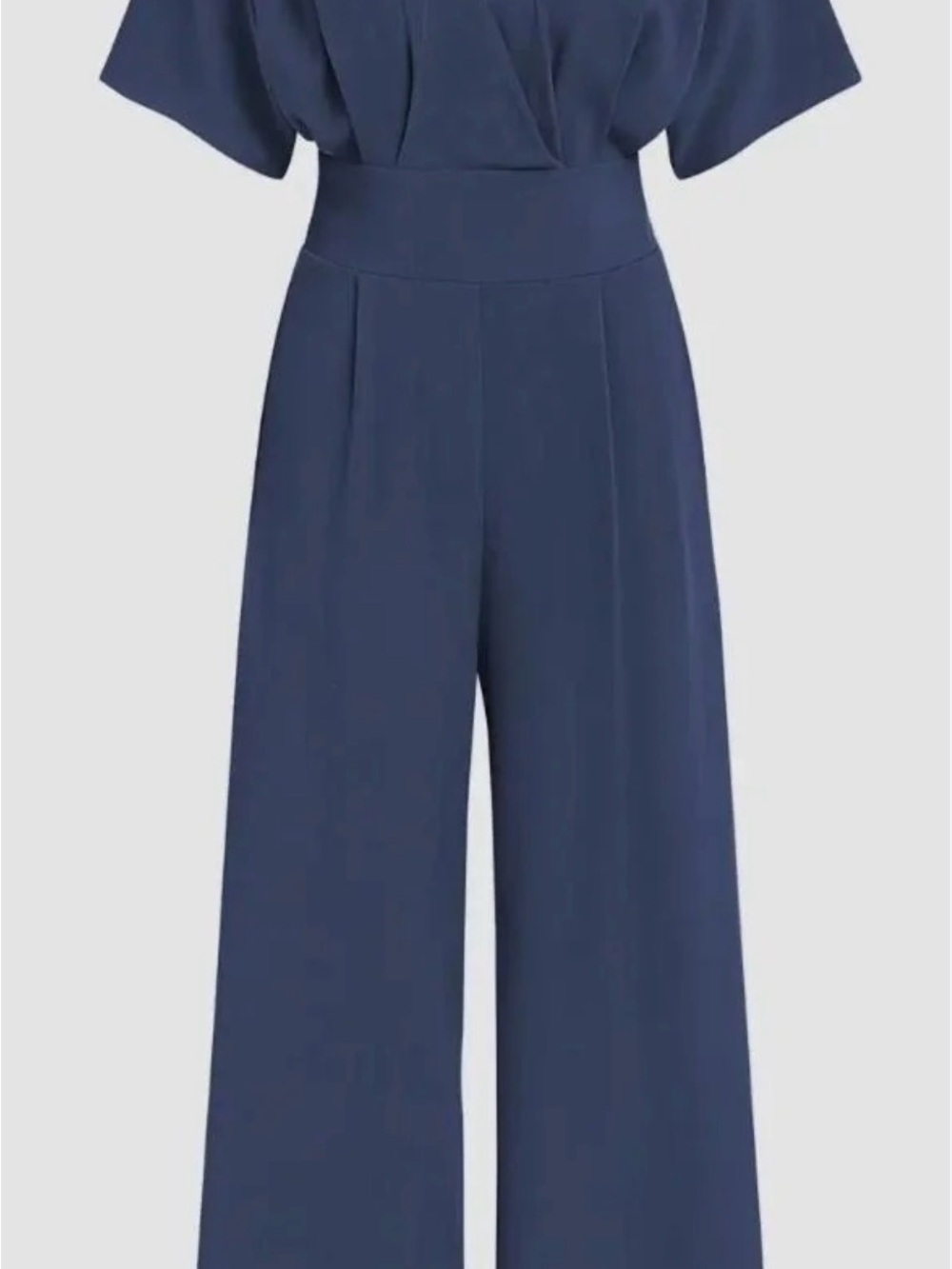 Cider Navy Wide-Leg High-Waist Jumpsuit with Short Sleeves